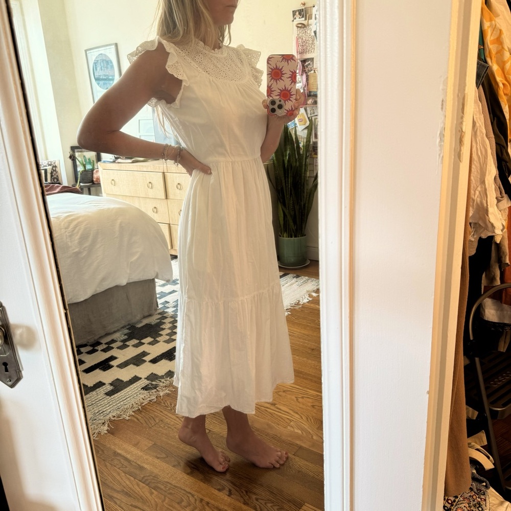 Greylin White Cotton Dress with Eyelet Sleeve Trim